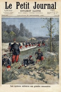 Askeri bisikletçiler büyük manevralarda. “” Le petit Journal” da gravür, 20/09/1896. Selva