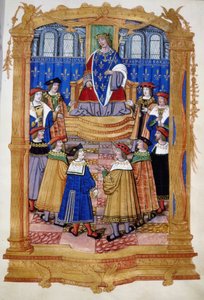 Louis XI (1423-1483) ve Saint Michael Nişanı şövalyelerini tasvir eden 15. veya 16. yüzyıl minyatürü. by Unknown artist
