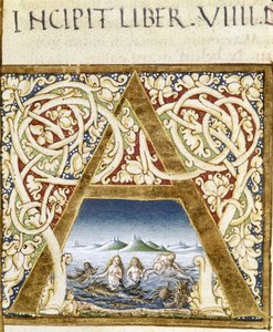 Sirenleri temsil eden minyatür. Harf “” A”” - Ancian Pliny