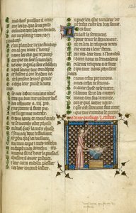 Minyatür, 'Le Roman de la Rose'dan bir bebeği döven Doğayı gösterir, c.1380 (minyatür) by Unknown artist