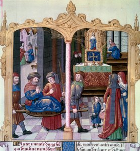 Saint Louis Mucizeleri: Kral Louis IX (1214-1270) bir felçliyle savaştı. Bir el yazmasından minyatür “Gerçekler Monsenyör Saint Louis” 15. yüzyıl. Paris, BN by Unknown artist