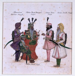 'Moonshee Bishun Singh, Maha Raja Ranjeet Singh, Raja Dian Singh, Sirdar Dulla Singh' by Unknown artist