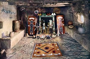Bir Hopi evindeki Powamu topluluğunun Kızılderili sunak odası, Büyük Kanyon, Arizona by Unknown artist