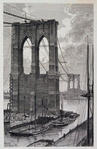New York: Brooklyn Köprüsü yapım aşamasında - “Dünya Turu”nda, 2. dönem 1881 by Unknown artist