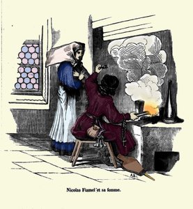 Nicolas Flamel (1330 - 1418) karısıyla birlikte. by Unknown artist