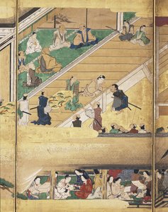 Noh Play: Funa Benkei (kağıt üzerinde mürekkep, renkler ve altın, altı panelli ekran) by Unknown artist