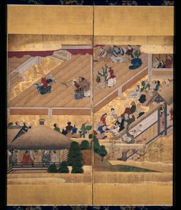 Noh Play: Funa Benkei (kağıt üzerinde mürekkep, renkler ve altın, altı panelli ekran) by Unknown artist