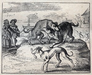 Eski İngiliz atasözü: İki köpek bir kemik için uğraşır ve üçüncüsü onu alır by Unknown artist