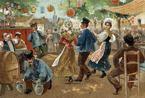Flanders bölgesinde kutlanan eski bir gelenek: Flaman Fuarı. 19. yüzyılın sonlarında kromolitografi. by Unknown artist
