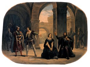 Opera sahnesi “” I vespri siciliani”” (Sicilya Vespers) Giuseppe Verdi tarafından bestelenmiştir. 19. yüzyılın sonlarına ait kromolitograf.. by Unknown artist