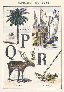 P Q R: palmiye ağacı, rıhtım, ren geyiği, tırmık by Unknown artist