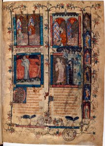 Guillaume de Lorris (yaklaşık 1200-1238) ve Jean de Meun (Meung) (1240-1305) tarafından 1353 dolaylarında İsviçre Bibliotheque de Geneve tarafından yazılan "Le Roman de la Rose" el yazmasından ışıklı sayfa by Unknown artist