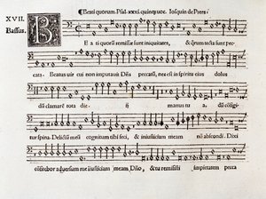 Willaert tarafından yazılan Beati quorum mezmur XIII'ün müzik notalarının sayfası (1538) by Unknown artist