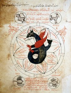 "Astroloji Tabletleri ve Kabalistik" el yazmasının sayfası, 14. yüzyılın astroloji incelemesi. by Unknown artist