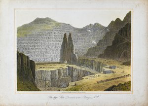 Penrhyn Kayrak Taş Ocakları, Bangor yakınları, Kuzey Galler (kağıt üzerine elle renklendirilmiş taş baskı) by Unknown artist