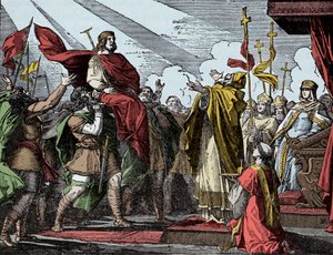 Pepin Frankların Kralı İlan Edildi - Sacre of Pepin the Brief (714-768), Saint Denis Bazilikası, 28 Temmuz 754: Papa II. Stephen onu Frankların Kralı ve Romalıların Patrice