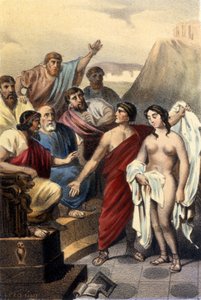 Phryne (Yunan fahişe) Atina yargıçları önünde. by Unknown artist