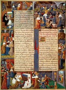 Piete sahnesi: “” Kral Louis IX (1214-1270) (Saint Louis) fakirlerin ayaklarını yıkamak, kral dua ediyor ve kraldan Hıristiyan sadaka sahneleri”” Bir el yazmasından minyatür “” Monsenyör Aziz