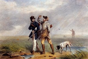 Keyifli av oyunu iki avcı konuşuyor. 19. yüzyıl Gien litografisi, av müzesi by Unknown artist