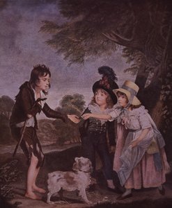Zavallı çocuk zengin çocuklardan dileniyor (renkli taş) by Unknown artist