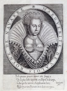 Kraliçe Margot olarak bilinen Marguerite de Valois'in (1553 - 1615) portresi. 16. yüzyılın gravürü. Pau, Musee Du Şatosu by Unknown artist