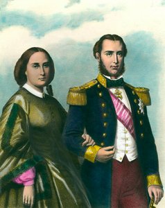 Maximilian I (1832-1867) Meksika İmparatoru ve eşi Belçika Charlotte (1840-1927) portresi. 19. yüzyıl illüstrasyonu. Özel koleksiyon by Unknown artist