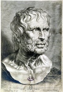 Seneque portresi (Lucius Annaeus Seneca, 4 BC-65 AD), Stoician okulunun filozofu, oyun yazarı ve Romalı bir devlet adamı - Gravür 1638 - Coll Maciet, Dekoratif Sanatlar Kütüphanesi, Paris by Unknown artist