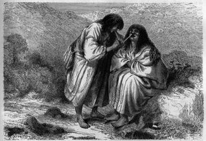 Soğuk algınlığı için çare: Amerikan Kızılderilileri arasında tütünün üflenmesi. “Le dergi de la jeunesse” üzerine gravür by Unknown artist