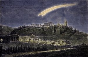 1878'de Atina kasabasının üzerinde bir kuyruklu yıldızın temsili. by Unknown artist