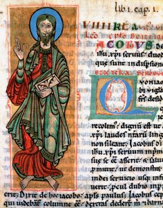 Havari Aziz James Binbaşı Minyatürünün temsili “Codex Calixtinus”tan (Aziz James Kitabı), yaklaşık 1140. Fol. 4. Santiago de Compostela Katedrali (Santiago de Compostela), İspanya Arşivleri by Unknown artist