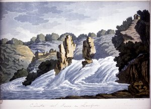 Almanya'nın Laufen kentindeki Ren şelalesi. 19. yüzyılın başından itibaren gravür. by Unknown artist