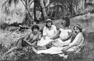 Robert Louis Stevenson (1850 - 1894) eşiyle birlikte Samoa