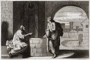 Royaumont İncil, Yeni Ahit: Kuyuda Mesih ve Samiriyeli. İsa Mesih, Samiriyeli bir kadını dönüştürür. 1811