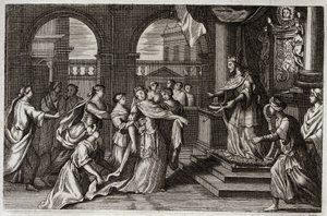Royaumont İncil, Eski Ahit: Ester, halkını kendisini tehdit eden ölümden kurtarmak amacıyla Kral I. Xerxes