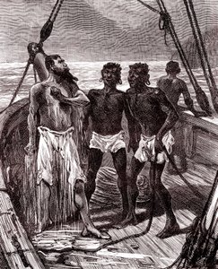 Guyana, Maroni nehri üzerinde kauçuk taşımacılığı by Unknown artist