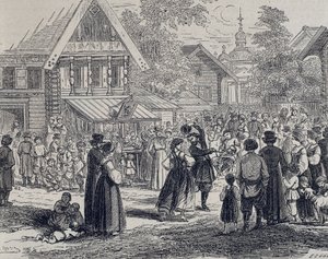 Rusya (19. yüzyıl). Bir köyde parti. 1879 (gravür) by Unknown artist