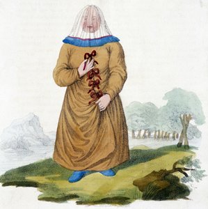 Geleneksel kostümlü bir Ostiak kabilesinin Rus kadını (Khanty veya Khante: Orta Ob vadisinin ormanlık alanında kurulan Paleosibiryalı avcılar). by Unknown artist