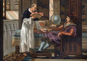 Saint Louis (1214-1270), Fransa Kralı ve danışmanı Saint Vincent de Beauvais (c.1190-1264), “La Ciencia y sus Hombres par Louis Figuier”den sonra. Barselona 1881 by Unknown artist