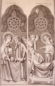 Saint Louis kemikleri alır ve cüzamlılara yemek verir by Unknown artist