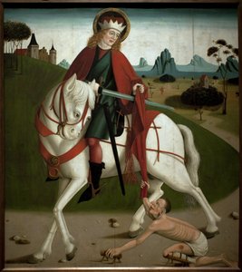 Aziz Martin ve dilenci. Bir dilenciye vermek için ceketini kesti. 1490 civarında anonim resim. Magyar Nemzeti Galleria, Budapeşte, Macaristan. by Unknown artist