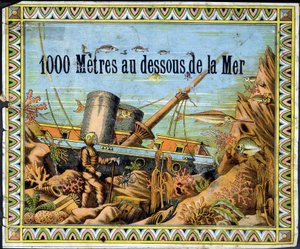Scaphandler ve batık tekne - Jules Verne tarafından “” denizin 1000 metre altında”” by Unknown artist