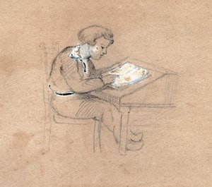Okul çocuğu iş başında. (çizim, yaklaşık 1830) by Unknown artist