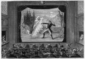 Bilimsel gösteriler: yaşayan spektrumlar. Tiyatro sahnesinde spektrumları deneyimleyin. Bir komedyen bir hayaletle savaşır. “” La Nature” da gravür by Unknown artist