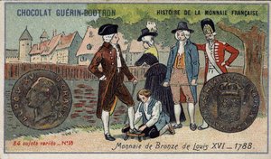 Chocolat Guérin Boutron tarafından yayınlanan Fransız Para Biriminin Seri Tarihi. 19. yüzyıl kromolitografisi. 1788