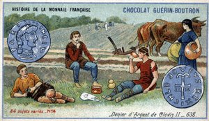 Chocolat Guérin Boutron tarafından yayınlanan Fransız Para Biriminin Seri Tarihi. 19. yüzyıl kromolitografisi. 638