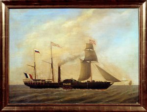 Tagus Anonim nehrinde bıçaklarla gemi. 19. yüzyıl Marsilya Deniz Müzesi by Unknown artist