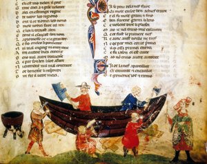 13. yüzyılda gemi yapımı ve kalafatlama. Benoit de Saint Maure'un “Roman de Troy” minyatürü. 14. yüzyıl Biblioteca Marciana, Venedik by Unknown artist