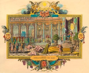 1686 yılında Kral Louis XIV Mahkemesi'nde Siam Büyükelçileri. Gravür. Özel koleksiyon by Unknown artist