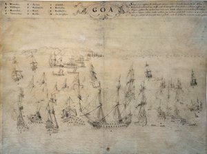 Goa Kuşatması, Portekiz kolonisi, 1603 ve 1639 yılları arasında Hollanda filosu tarafından. 17. yüzyıl el yazması Paris, B.N. by Unknown artist