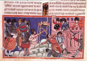 Müstahkem bir şehrin kuşatması. Jules Cesar (101 BC-44 BC) 14. yüzyıl Venedik, Biblioteca marciana gerçekleri üzerine bir kodeksten minyatür by Unknown artist